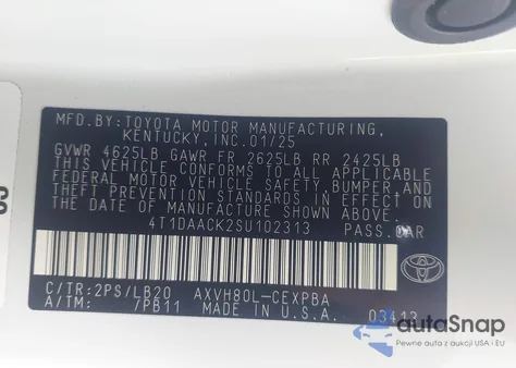 2025 Toyota Camry Xse z USA, uszkodzony, nr VIN 4T1DAACK2SU102313